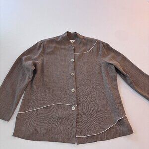 Emmelle Womens Light Brown Long Sleeve Blazer Blouse Large Abstract Design